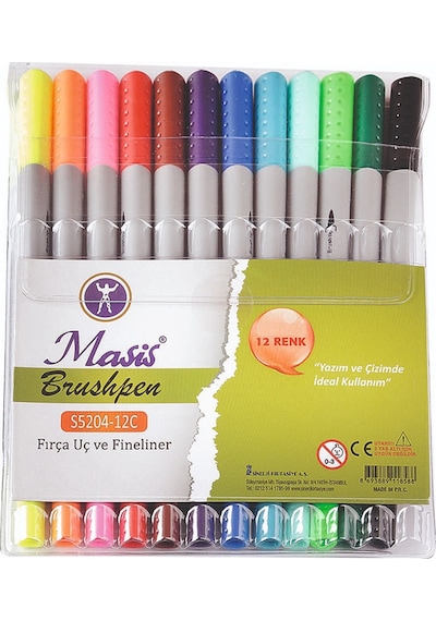 Masis Fineliner Brushpen.Fırça Uç Pvc 12 Renk S5204-12C