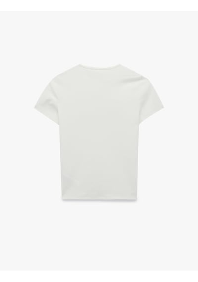 Koton Pamuklu Slim Fit Kısa Kollu Bisiklet Yaka Meyve Baskılı Tişört Ekru 6sal10915ık