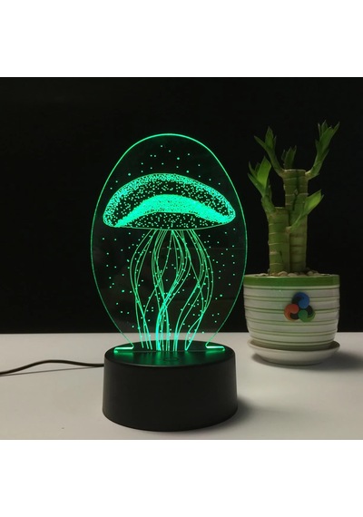 3d Dokunmatik Led Gece Lambası Pilli & Usb Bağlantılı Renk Değiştiren Masaüstü Deniz Anası Şekilli Siyah