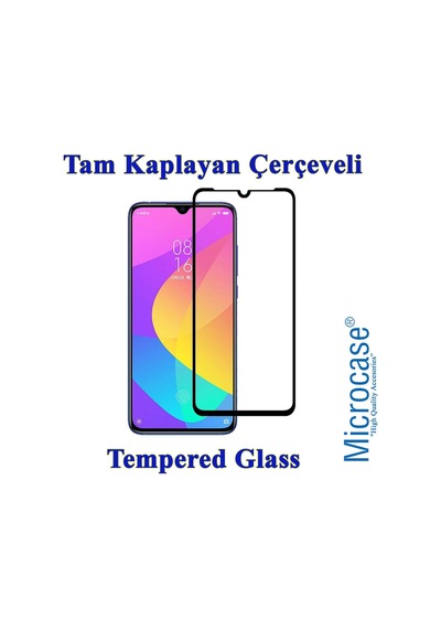Microcase Xiaomi Mi Cc9 Tam Kaplayan Çerçeveli Tempered Cam Siyah