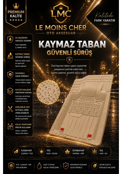 Mercedes-benz Sprinter Panelvan Havuzlu Oto Paspası Kaymaz Taban Dayanıklı Enerji Bej