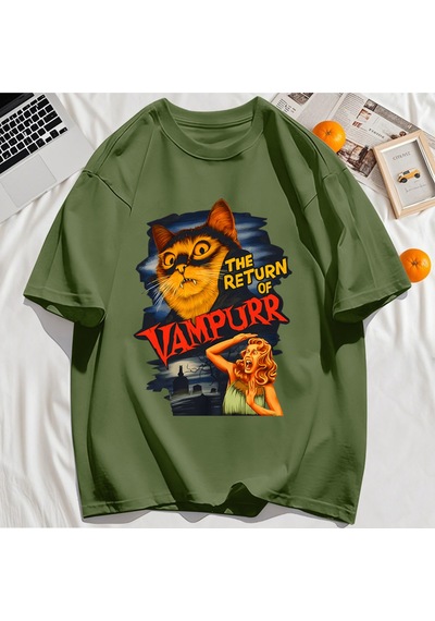 Startmore Y2k Vintage Tişört Tee Büyük Bir Kedi Ve Dişleri Baskıla Gri