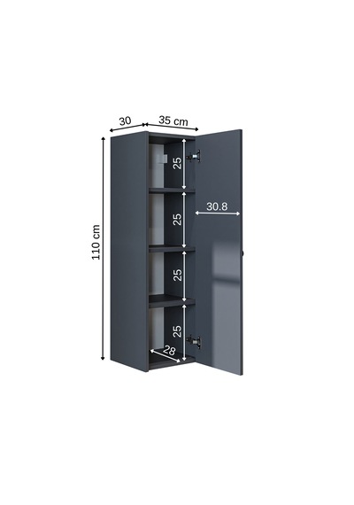Ada Banyo Dolabı Mat Suntalam 110 Cm Banyo Boy Dolabı Antrasit