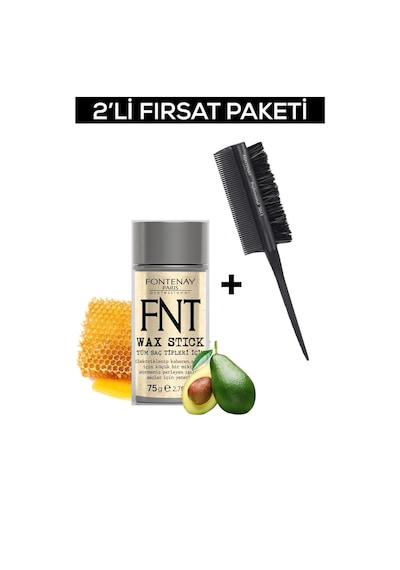 Fontenay Hair Wax Stick 75gr + Profesyonel Topuz Fırçası 3033 +topuz Krepe Şiş Tarak 3043 3'lü Set