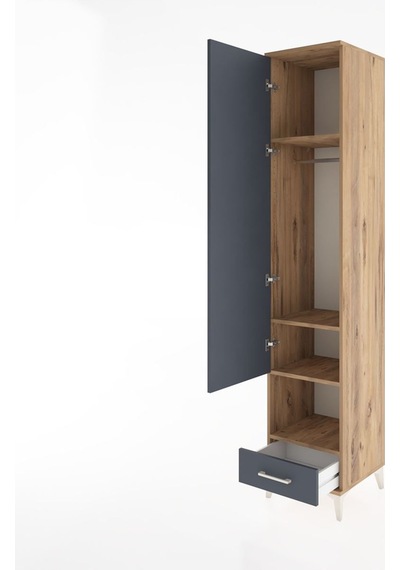 Hyperion Dolap 4 Raflı Tek Çekmeceli Tek Askılı 44x44x221 Çam-antrasit Atlas Çam