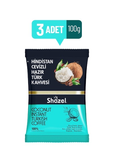 Shazel Hindistan Cevizli Hazır Türk Kahvesi 100 Gr X 3 Adet Türk Kahvesi