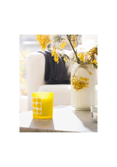 Ikea Svartoxbar Cam Kaplı Kokulu Mum 10 X 10 Cm Mimoza Sarı - Açık Sarı