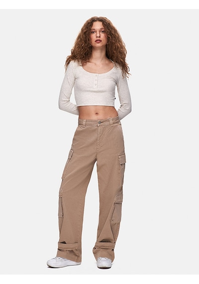 Ltb Geniş Yaka Uzun Kollu Basıc Bej Sweatshırt 011258107360980 11718 Bej