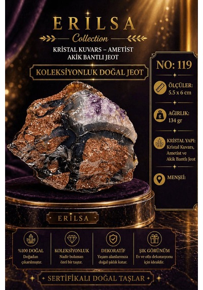 Sertifikalı Kristal Kuvars Ametist Akik Bantlı Jeot Koleksiyonluk 40536932