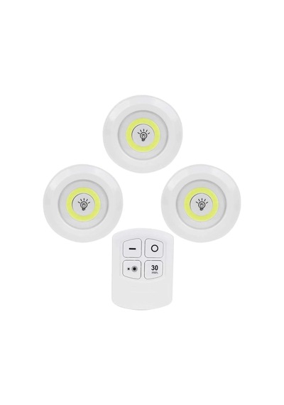 Led Işık Kablosuz Uzaktan Kumandalı Dolap Içi Led Ampul Seti 3lü Set Gece Lambası Spot Lamba Açık Lacivert