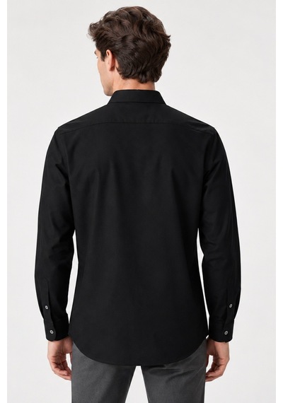 Lacoste Mens Slim Fit Black Shirt Dar Kesim Pamuklu Erkek Gömlek Siyah