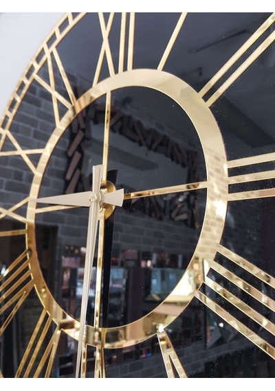 Ayna Denizi Golden Black Model Altın Siyah Renk 50 Cm Dekoratif Aynalı Duvar Saati Siyah
