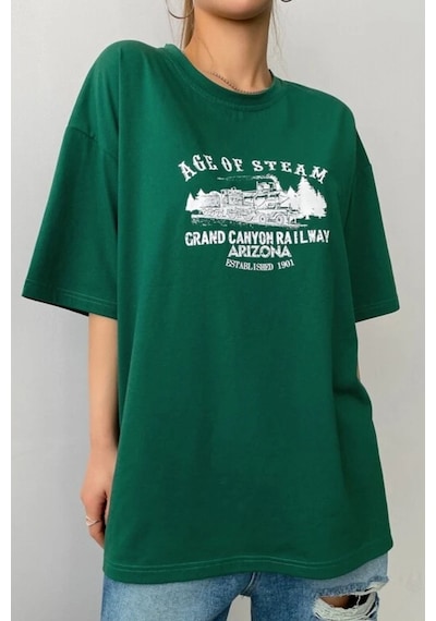 Startmore Beyaz Zerobaskılı Oversize T-shirt Yeşil