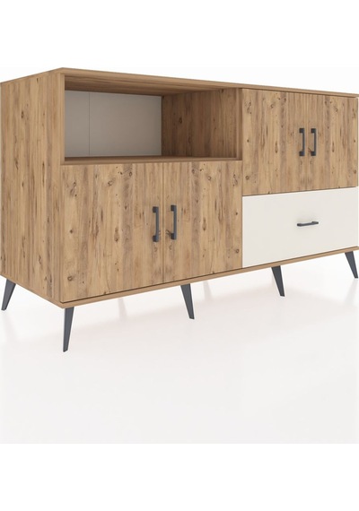 Kronos Konsol 4 Raflı Tek Çekmeceli 4 Kapaklı 176x59x99 Çam-çam/a Çam-çam/aytaşı