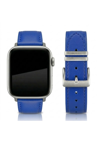 Goldoni Apple Watch Uyumlu Koyu Mavi İnce Gerçek Deri Kordonu Metal Köprülü