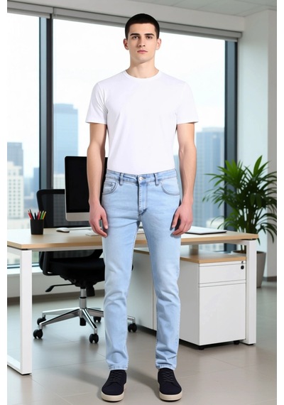 Ersefa Erkek Açık Comfort Denim Dar Paça Pantolon Fonksiyonel Dayanıklı Açık Mavi