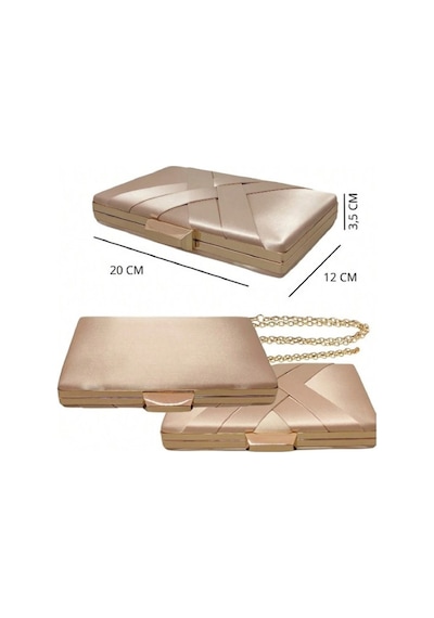 Famels Kadın Şeritli Özel Model Abiye Clutch Portföy El Gece Düğün Nişan Abiye Çantası Bej