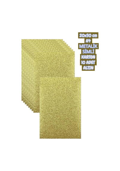 20x30 Cm A4 Metalik Simli Karton 10 Adet Altın