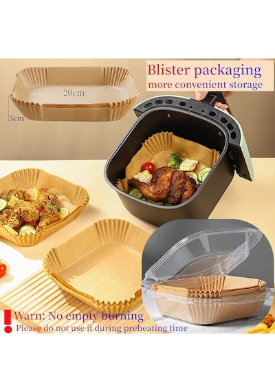 Mıopen Sıcak Hava Fritözleri İçin Fırın Kağıdı, 100 Adet Airfryer Pişirme Kağıdı, Yapışmaz, Yağa Dayanık
