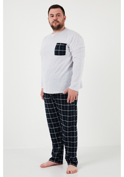 Buratti Pamuklu Regular Fit Büyük Beden Erkek Pijama Takımı 6572001B Gri Melanj