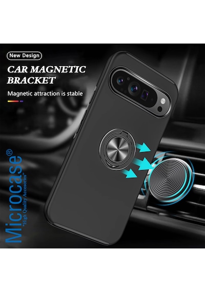 Microcase Google Pixel 10 Pro Xl İle Uyumlu Manyetik Mıknatıslı Yüzük Standlı Kılıf-al5139 Siyah