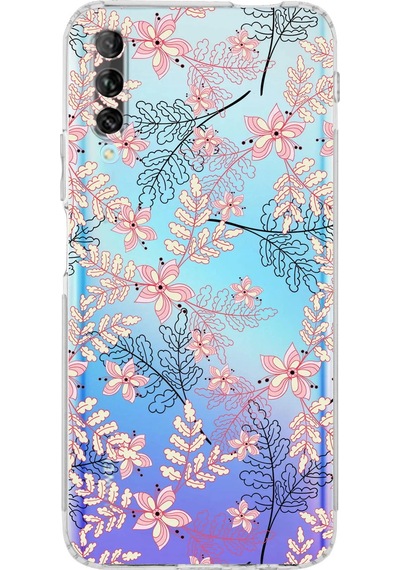 Huawei Psmart Prouyumlu Kamera Korumalı Floral Kırmızı Tasarımlı Şeffaf Silikon Kılıf