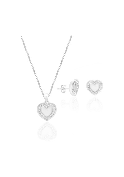 Gümüş Kolye Zirkon Taşlı Kalp Motifli Gümüş İkili Set St143 Gümüş
