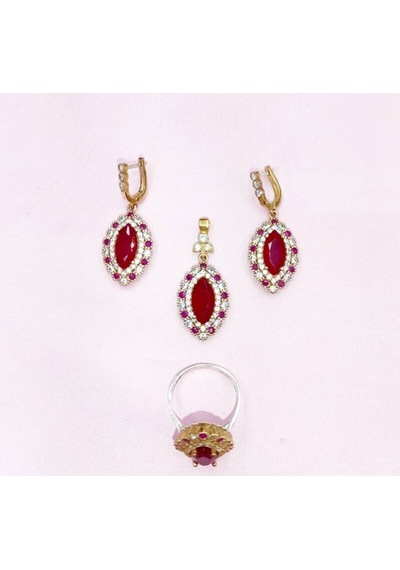 Oriental Kuyumculuk Jewellery Yakut Taşlı Otantik Gümüş Set Takım Gümüş
