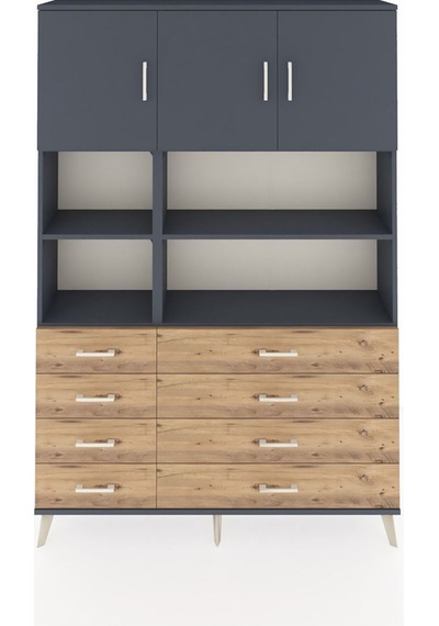 Arges Dolap 8 Raflı 8 Çekmeceli 3 Kapaklı 132x30x195 Antrasit-antrasit/çam Antrasıt/atlas Çam