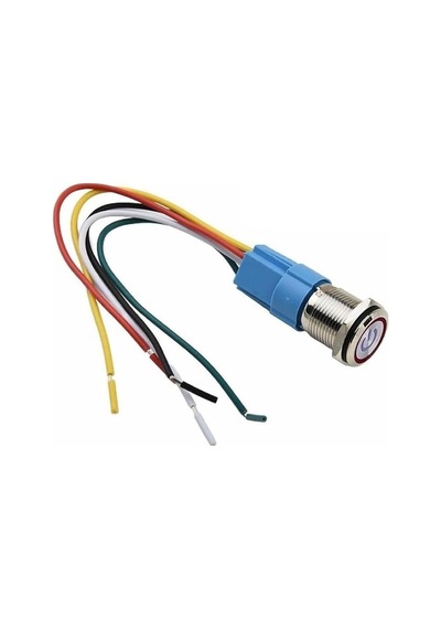Alkatronik 16mm Ledli Kablolu Push Tip Metal Button 12v 16mm 1no 1nc Spdt On Off Su Geçirmez Paslanmaz Çelik