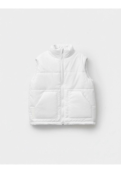 Magu Unisex Çocuk Pamuklu Beyaz Şişme Yelek - Fermuarlı Cepli Kapitone Model
