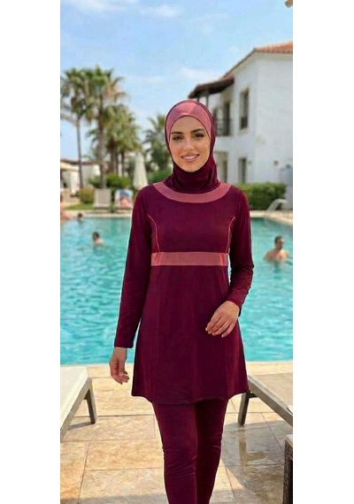 Lazella Uzun Kol Tam Tesettür Mayo - 9060107005736 Bordo