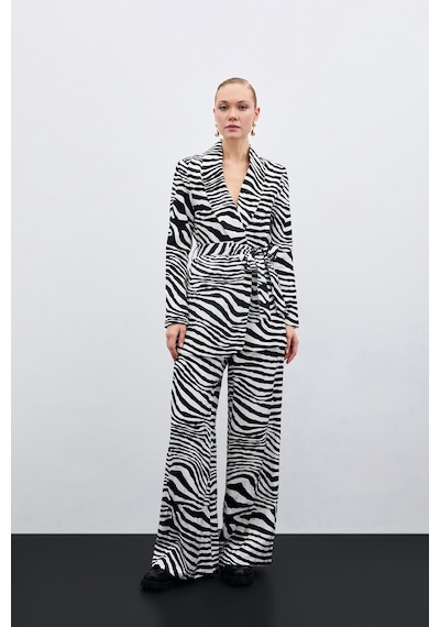 Sateen Salaş Zebra Desen Pantolon - Siyah-135476 Siyah