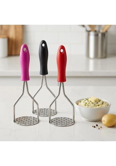 Deconox Yüksek Kalite Paslanmaz Çelik Patates Ezici - Eğilme Bükülme Yapmaz Ergonomik Püre Ezici 24 Cm - Asorti R