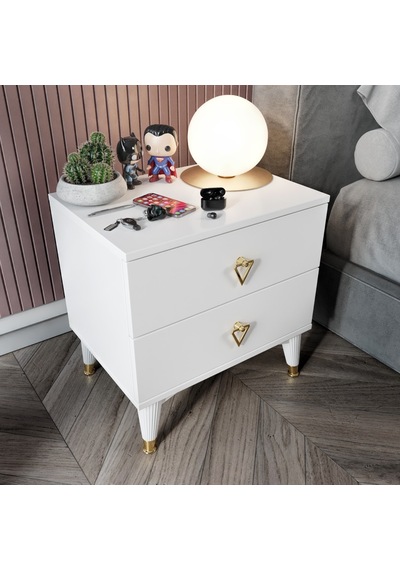 Simple 2 Çekmeceli Komodin Smp5002 Beyaz Gold