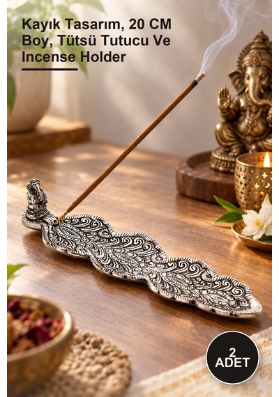 2 Adet Metal Kayık Ganeşa Tütsülük Kayık Tasarım, 20 Cm Boy, Tütsü Tutucu Ve Incense Holder