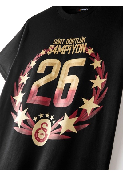 Galatasaray Lisanslı 2026 Şampiyonluk Siyah Tişört