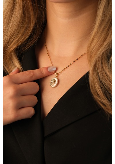 Çildan Womens Özel Gold Gül Detaylı Kolye Gümüş