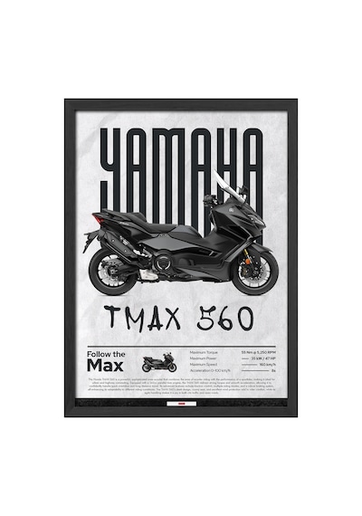 Tmax 560 Siyah Ahşap Çerçeveli Poster, Dekoratif Motosiklet Duvar Tablosu