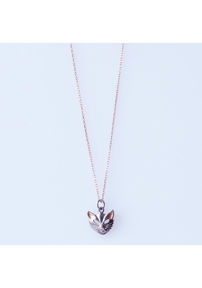 Kedi Maske Rose Gold Kaplama Gümüş Kolye Gümüş