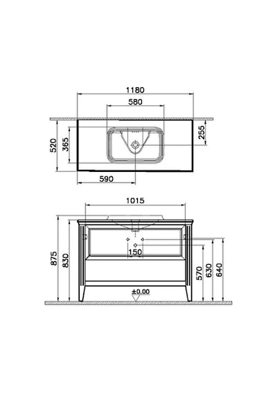 62202 VitrA Valarte Tek Çekmeceli Tezgah Üstü Lavabo Dolabı, 120 Cm, Mat Gri Lavabo Dahil-krom Kulplu Diğer