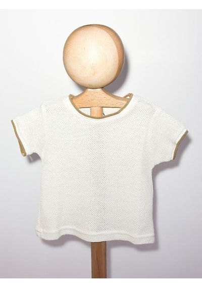 Nanica Kids Erkek Çocuk Ajurlu İnce Düz Triko T-shirt-15726 Bej