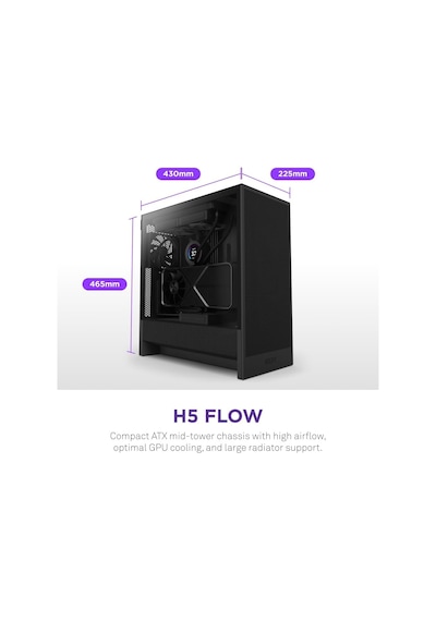 H5 Flow 2024 - Kompakt Atx Mid-tower Pc Oyun Kasası - Yüksek Hava Akışı - 2 X 120 Mm Fanlar Dah