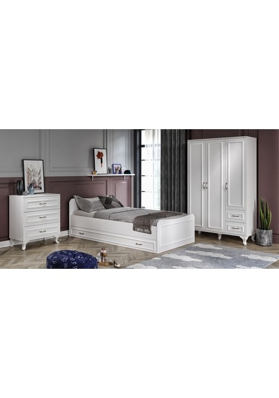 Kznhome Kartopu Country Oda Takımı - 3 Kapılı Gardırop, Şifonyer, Karyola