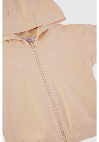 Panço Kız Çocuk Fermuarlı Somon Sweatshirt Pembe