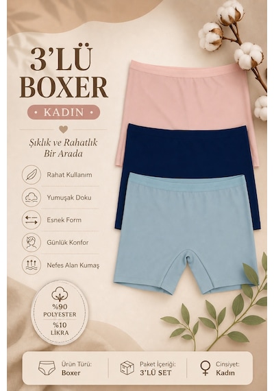 Nicoletta Kadın Lazer Kesim Dikişsiz Kadın Boxer Külot 3 Lü Pudra