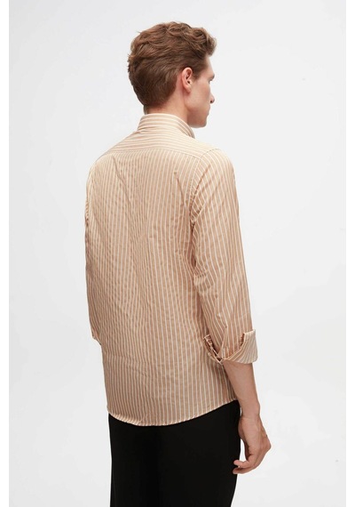 D'S Damat Ds Damat Slim Fit Bej Çizgili Gömlek 6HC02ORT10265 Bej
