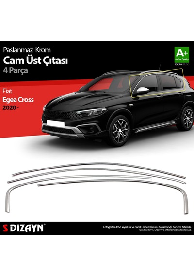 S-dizayn Fiat Egea Cross Krom Cam Üst Çıtası 4 Prç. 2020 Üzeri Mat Krom A+ Kalite