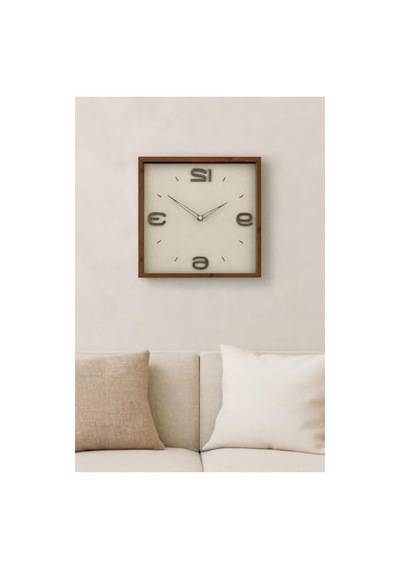 Kare Ahşap Duvar Saati - 30 Cm, Kahverengi 0240-keçe-şekilli-48cm