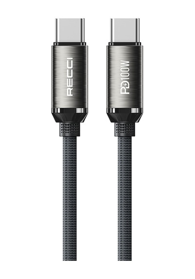 Recci Rs45cc Type-c To Type-c Pd 100w Örgü Tasarımlı Hızlı Şarj Özellikli Data Ve Şarj Kablo 1m Gri